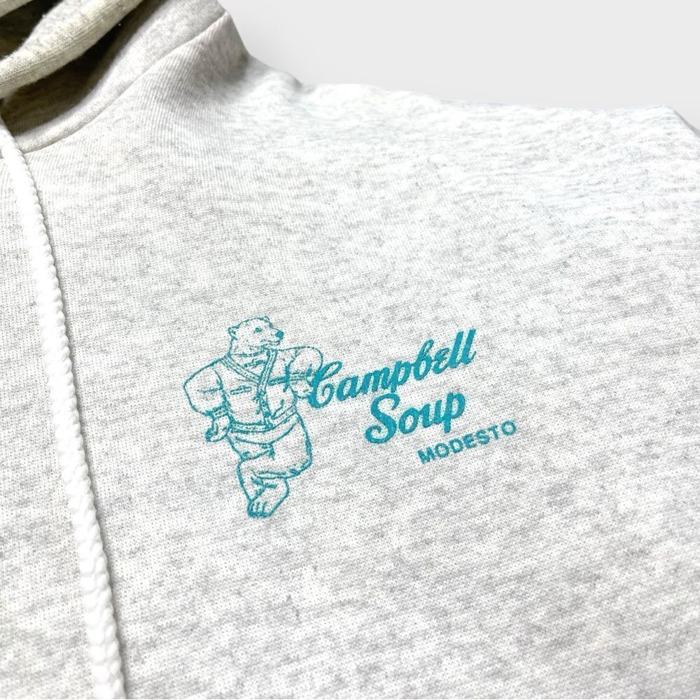 Vtg Hanes Campbell Soup Modesto CA Heathered Hoodie Sweatshirt, 2XL 50/50 - Picture 2 of 4